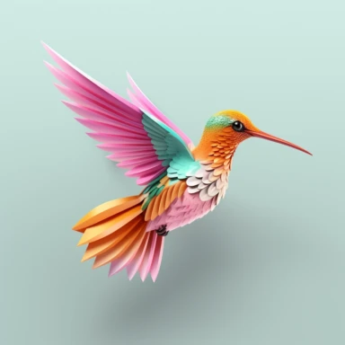 3D humming bird pastel colours clipart