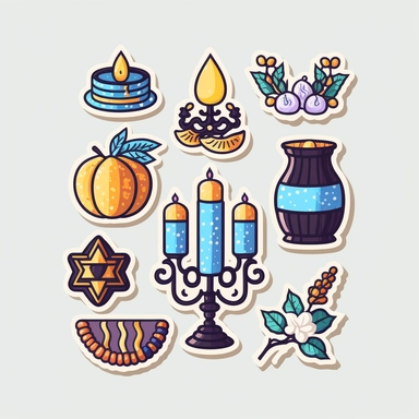 vector sticker design, Hanukkah clipart, white background, flat colors