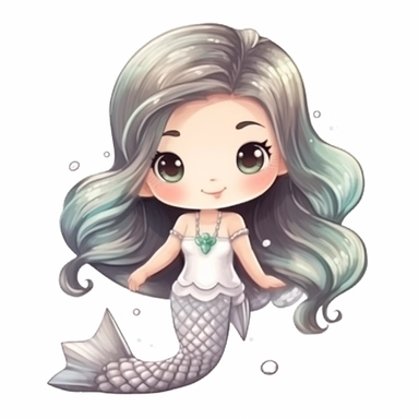 A super-cute Mermaid, Perfect for nursery art and children's book illustration style, simple, cute, full color, clipart, watercolor illustration 2.5d, single object, high definition 8k, white background for removing background