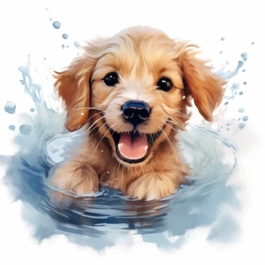 single cute water color dog cartoon Clipart , the dogshould be the only subject in the image. The background should be white.