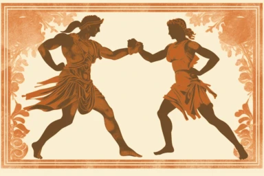 ancient greek art of man and woman boxing, clipart