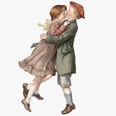 high detail 8k a boy falling love with a girl clipart by Elsa Beskow..2.0