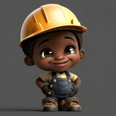 Black happy construction worker, chibi boy png clipart, black construction worker boy, African American black man, construction worker, happy, smiling