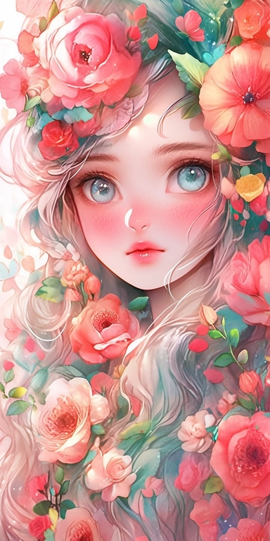 Watercolor beautiful wild roses fantasy forest fairy girl with beautiful face and big eyes with flowers, with angel wing, chibi kawaii animated style, vivid vibrant colors, intricate detail, hyper detailed, hyper quality, 32K, unreal engine, isolated on white background, kawaii, clipart