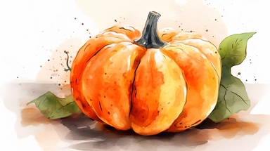 watercolor pumpkin clipart illustration, sharp focus, promotional photography