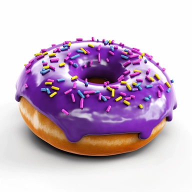 one donut with purple frosting, clipart, blank white background, with vibrant colors, 8k, bright colors