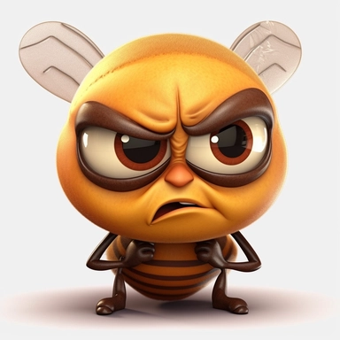 angry honey bee, cute pixar style animation, clipart