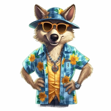 Summer Day Funny wolf guy Summer guy Sublimation Clipart, isolated on white background