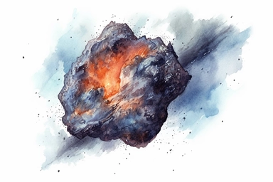 Watercolor, Design an image showcasing a T-type asteroid, characterized by tholin-like organic compounds clipart, hd, on a white background, spaced out
