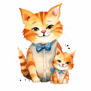 fathers day, cute cat and his baby , loving,cute, attractive,beautiful, minimal, watercolor clipart