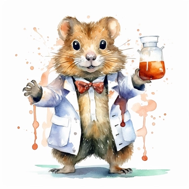 a determined watercolor clipart image with a white background, featuring a cute cartoon beaver scientist