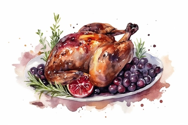 watercolor coq au vin clipart, HD, isolated white background, spaced out