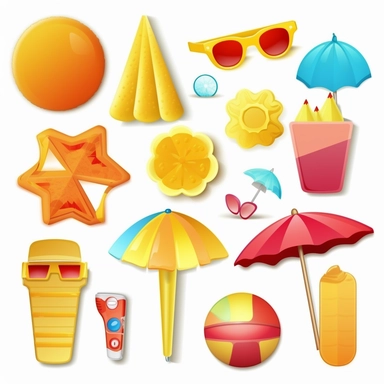 summer cliparts, beach, icecream, sun, solar cream, holidays, sea, toys, pasteque, pool