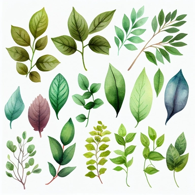 green small leaves clipart, watercolor