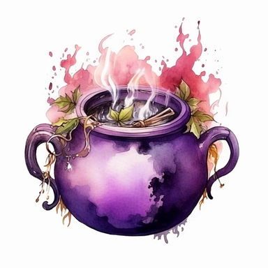 cute witch potion cauldron, ink and wash, isolated watercolor Clipart