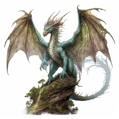dragon of the forests spreads its wings tattoo design by twilight designs, in the style of david nordahl, jean-baptiste monge, farel dalrymple, fantastical street, high resolution, imaginative characters, vibrant colors, clipart, blank white background