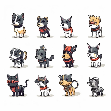 adorable simple cyberpunk dog breeds clipart, white background, adobe illustrator vector