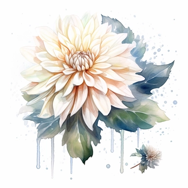 Watercolor snow clean white dahlia clipart on a white background in the style of feminine sticker art, Tanya Shatseva, storybook illustration, pure and pristine shades, Georgia O'Keeffe, flower and nature motifs, colored line art, colored outlines, cottagecore design, watercolor on white background, ombre, warm tones, colored line art, colored outlines, iridescent ombre, gradient shading, winter snow tone, vibrant digital art oil paint photorealism, an illustration of a colored flower, meticulou