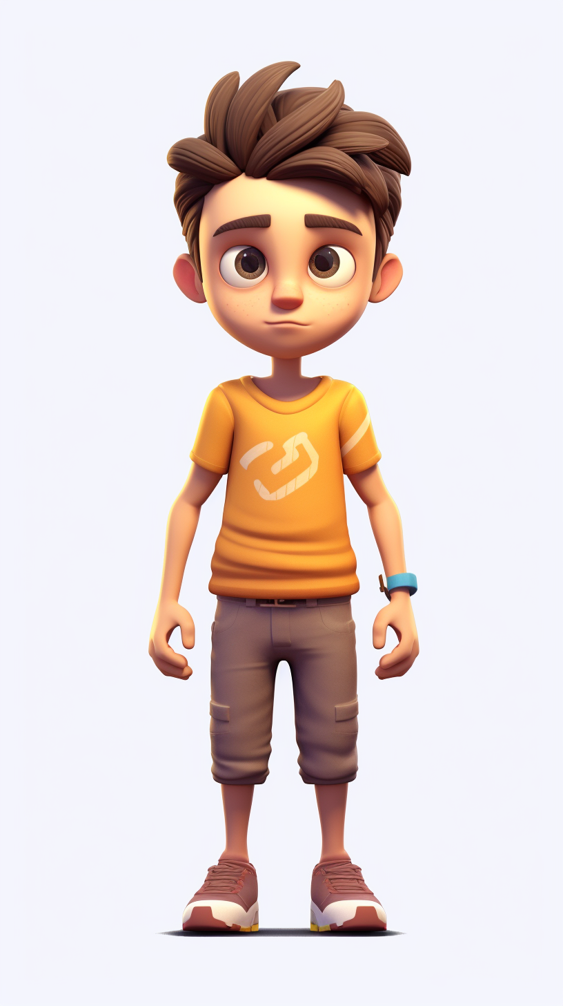 front view of an animated boy standing wearing tshirt character design ...