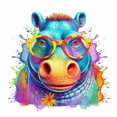 Colorful hippo with Funny Glasses, Sublimation Clipart, Illustration clipart, 4K, extremely detailed, isolated on white background