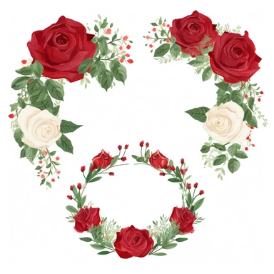 red rose Flower crown clipart, white background Flat design