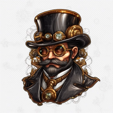steampunk clipart, 8k, super realistic, menacing, stunning, sticker, gangster, super realistic, HD, v 5, q 2