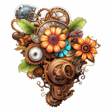 Immerse yourself in the whimsical world of steampunk and create a collection of vibrant and attention-grabbing steampunk floral arrangements clipart. Utilize a mixed media approach, combining traditional and digital techniques to achieve a unique and visually striking result. Incorporate steampunk elements such as gears, cogs, and vintage machinery, seamlessly blending them with the organic beauty of flowers and foliage. Draw inspiration from artists like Gustave Doré and H.R. Giger, infusing th