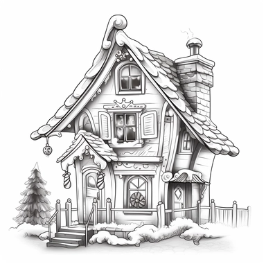 gingerbread house, clip art, coloring page, simple, line art, isolated on white background ar 11:9