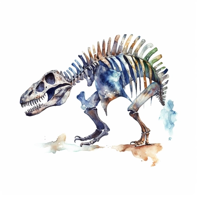 Watercolor dinosaur bones clipart, white isolated background, space out, hd