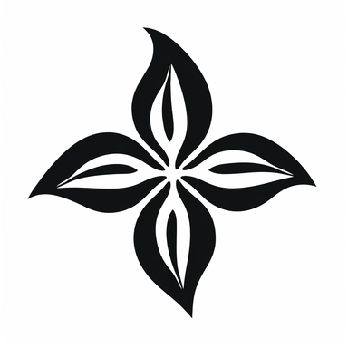 A black silhouette of a flower with 5 petals on a white background in clipart style.