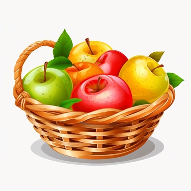 Apple With Fruit Basket, vector style Clipart, White Background ar 1:1