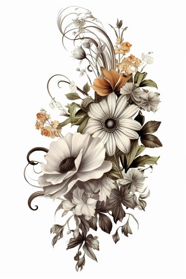 flower corner freebie floral border clipart, in the style of black and white realism, brown and gray, uhd image, tattoo, monochromatic paintings, contemporary fairy tale, eye-catching detail
