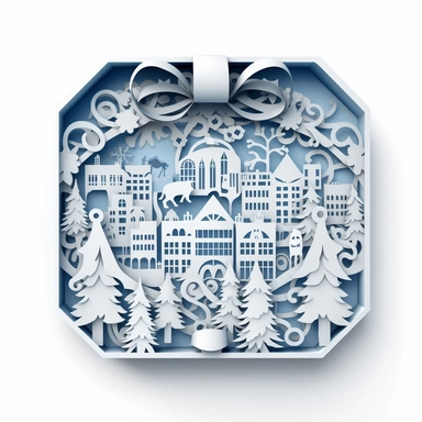 clipart, paper cut craft illustration of a christmas present, white background