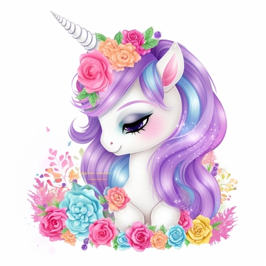 white background Clipart detailed cute painting of an adorable floral baby unicorn with light pastel rainbow hair and white sparkling horn with big baby blue eyes shy little with roses pastel pinks roses and reds roses all around pastel colourful flowers vivid clear detailed roses pansies and lavender all around clipart detailed cartoon style cartoon of happy cute little tiger beautiful sparkling and pearls Clipart image shimmer and shells and starfish pastel flowers all around pastel light colo