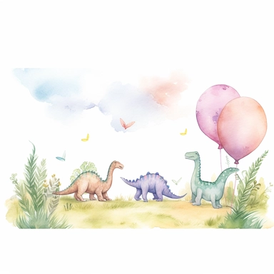 Watercolour pastel colours dinosaurs grass balloons template boarder clipart rectangle kids