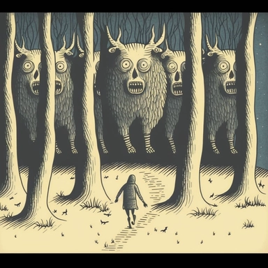 in the style of John Kenn Mortensen, human trail runner with head as a howling wolf, through white birch forest, chased by monsters, ghosts, animals, spooky, colorful, white background, magical, fantasy, vector, clipart, elaborate, ultra-detailed, best quality, well composed, vibrant color tone, trending on artstation, elaborate, cinematic lighting, vibrant colors, high definition