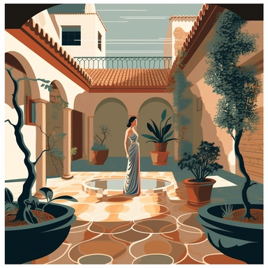 woman in courtyard clipart