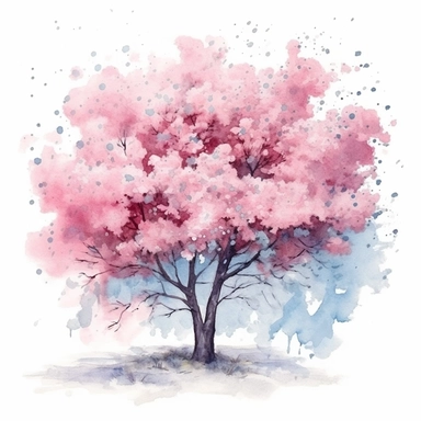 Cherry Blossom tree, pastel colors, white background, watercolor splash, clipart, by Jack Hughes