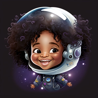 Happy Black Girl Astronant on the moon ,Cheer full , Curly hair, Black Girl clipart, Funny African American Girl , Humorous , funny , smiling in outter space, wearing a spacesuit , moon child png, Highly detailed close-up portrait , African american Astronaut Girl , Black Girl on the moon , , standing on the moon , Nicoletta Ceccoli, Mark Ryden, lostfish, Earl Nor, global lighting, divine rays, detailed and intricate surroundings, sf, intricate artwork masterpiece, ominous, matte painting movie 