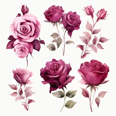 Watercolor Burgundy Roses Clipart