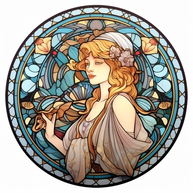 Vintage Cute Beautiful Round Stained Glass girl Sublimation Clipart, Cartoon, hyper realistic, intricate detail, illustration style, high solution, on the white background