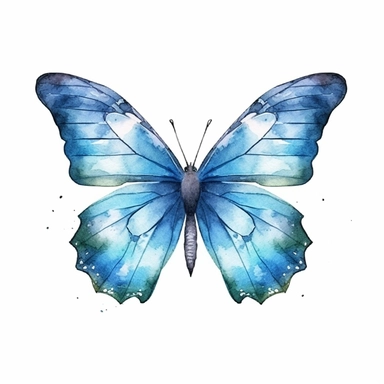 cyan butterly clipart, watercolor style, white isolated background, 4k, hdr