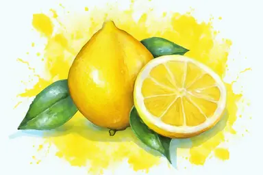 Watercolor painting style lemon half Clipart, highly detailed, solid color background, no outline, vector image, png style