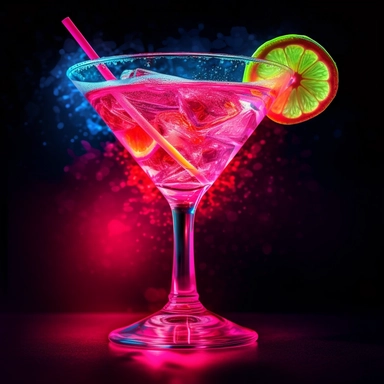 Classic Cosmopolitan cocktail, bold color, retro neon style, photorealistic, high-resolution photography, transparent background PNG clipart – ar 16:9
