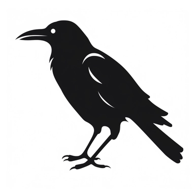 black and white silhouette of a halloween bird, clipart style, white background, thick lines, vector, simple design, flat colour, solid colour
