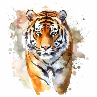 watercolor illustration of a beautiful and cute Tiger in nature clipart, in the style of realistic watercolor paintings, realistic, detailed, bright colours, white background, clipart, detailed