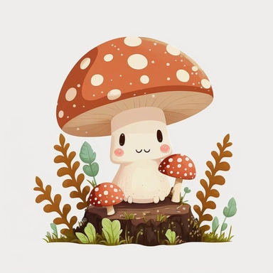 woodland mushroom, archive illustration, cute, white background, clipart