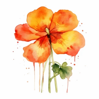 Nasturtium flower, water color style, clipart, white background