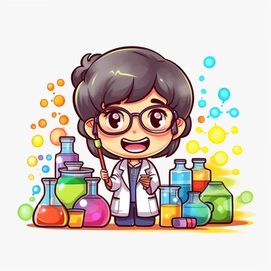 kawaii japanese style rainbow science lab filled with bubbling test tubes, beakers, and a quirky scientist conducting experiments with funny results, Best quality, 8K, HD, white background, no background, sublimation file, png, 2d, Cute kawaii style, vect