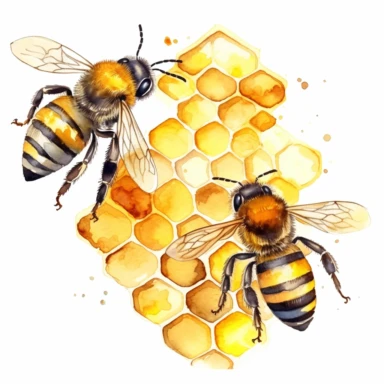 watercolor clipart, honey, bumble bees, hive
